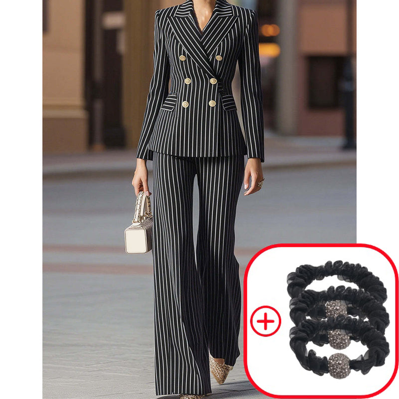 ⏳Time-Limited Special⏰Women's Pinstripe Double-Breasted Suit Set