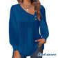 Solid Color Raglan Neck Pleated Long Sleeve Women's Top