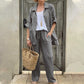 Women's linen Solid Color Casual Shirt & Pants Two Piece Set