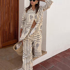 Women's Geometric Print 2-Piece Set - Shirt and Wide Leg Pants
