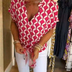 Short-Sleeved V-Neck Printed Casual Top