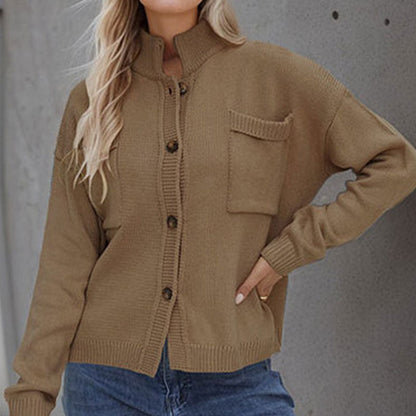Casual Solid Color Button Front Knit Cardigan
