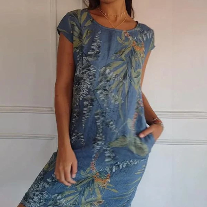 🌸Women's Botanical Print Round Neck Dress