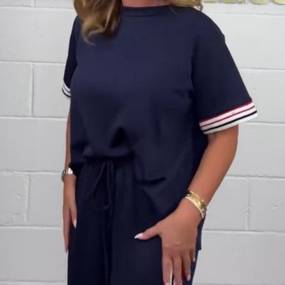 💖Side Stripe Short Sleeve T-Shirt & Wide Leg Joggers Set