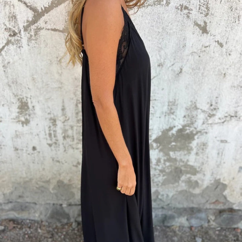 🌸Spring Specials💐 Women's Elegant Lace Trim V-Neck Spaghetti Strap Maxi Dress