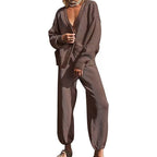 Women's Casual 2-piece Outfits Oversized Knit Cardigan and High-waist Baggy Pants