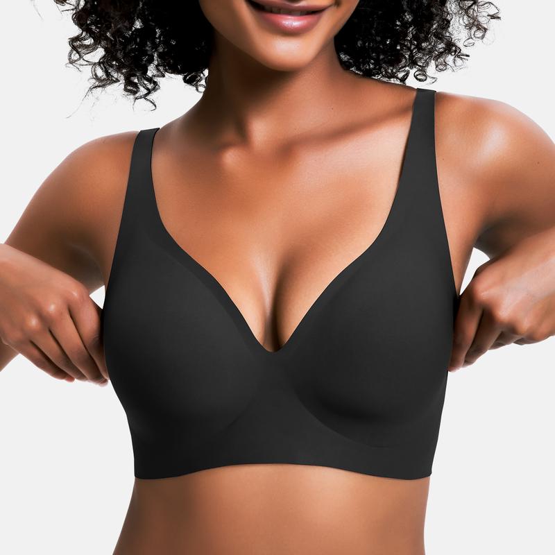 Jelly Wireless Womens Comfortable Wireless Bras Push Up Bralettes Seamless Tshirts Bras Deep V Everyday Bras