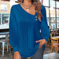 Solid Color Raglan Neck Pleated Long Sleeve Women's Top