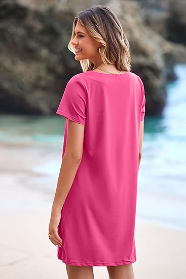 👗Women's Casual Square Neck Pocket Short Sleeve Dress with Pockets💕