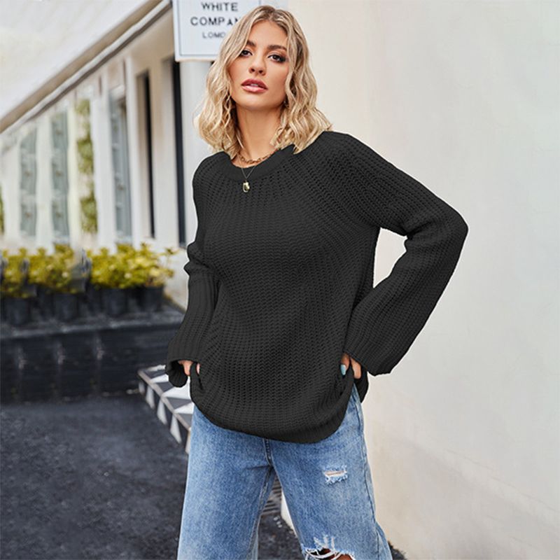 💕 Women's Round-neck Sweater With Wide Cuffs And Loose Fit