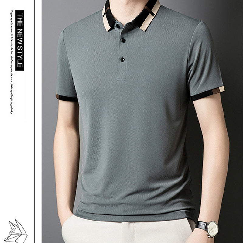 🔥Men's Stretch Ice Silk Short Sleeve Lapel T-shirt
