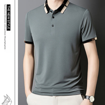 🔥Men's Stretch Ice Silk Short Sleeve Lapel T-shirt