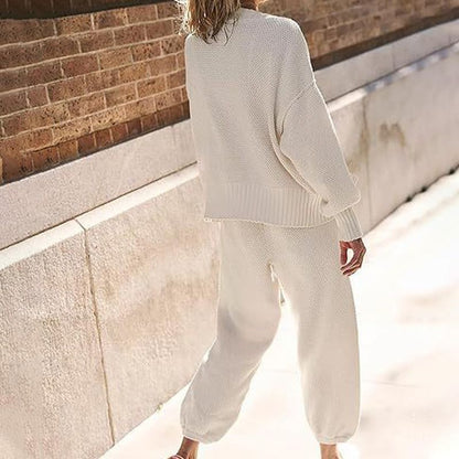 Women's Casual 2-piece Outfits Oversized Knit Cardigan and High-waist Baggy Pants