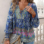 💖Women's Fashion Printed v-Neck Long Sleeve Shirt
