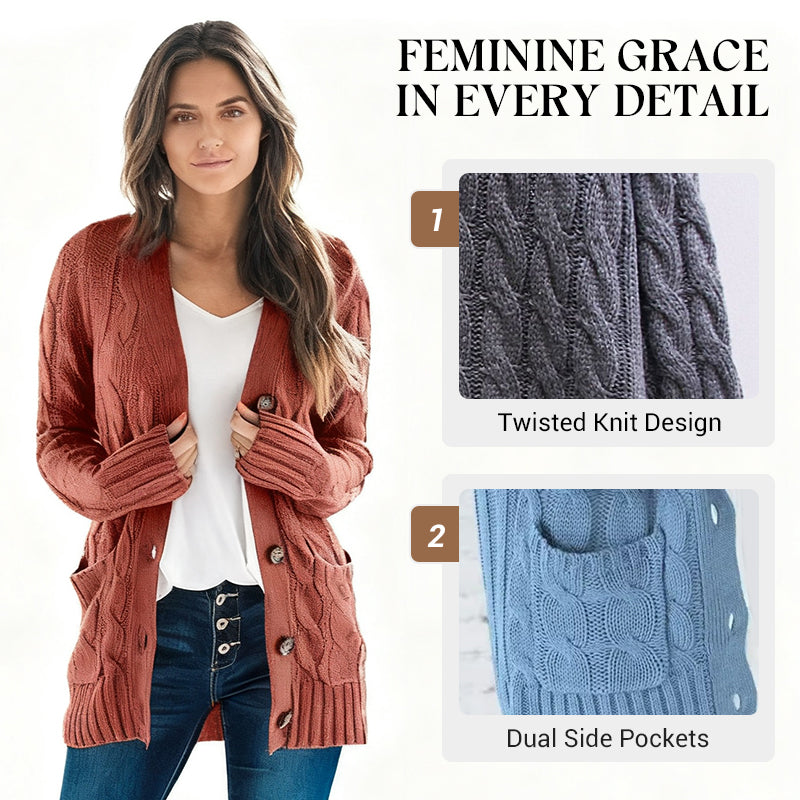 Women's Fall Casual Long Sleeve Button Down Open Front Cable Knit Cardigan Sweater Coat