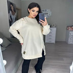 🍂Stylish Round-Neck Side-Slit Long-Sleeve Loose Midi Dress ✨