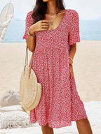 Women Floral Printed Round Neck Loose Midi Dress
