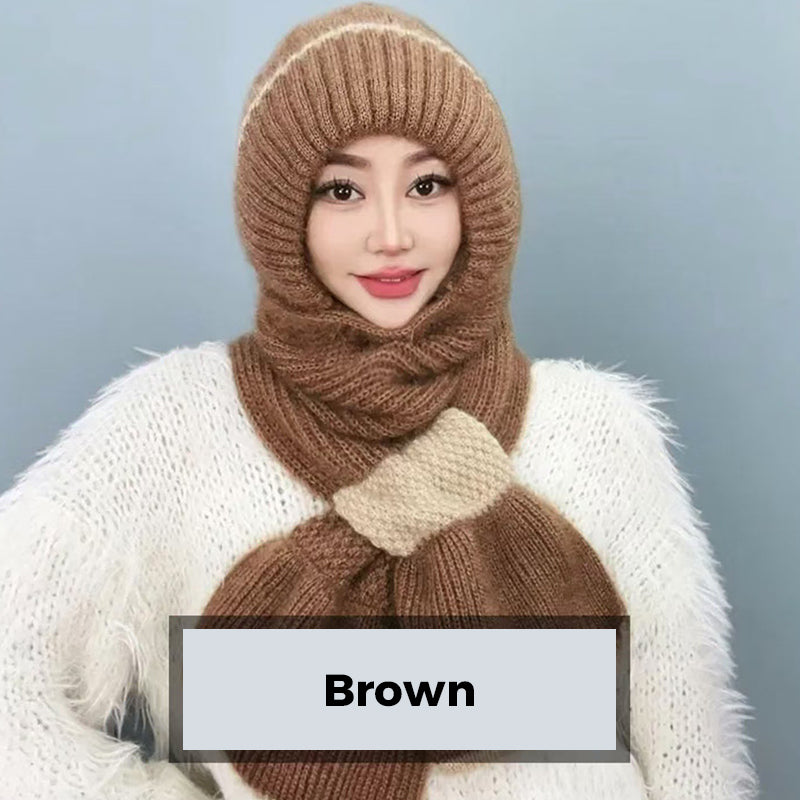 ❄️👩 Integrated Windproof Hat Scarf for Women - Warm Knitted Design, Ear Protection & Multiple Colors (Versatile for Winter Activities)!
