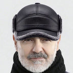 🧢🐂New Men's Winter Hat With Sheepskin Flat Top Earmuffs