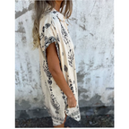 Loose-Fit Printed Short Sleeve Dress with Pockets