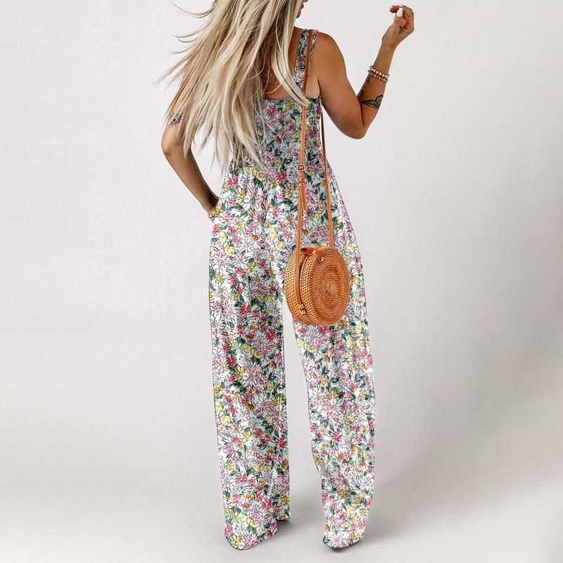 🏖️Summer Hot Sale 🌼🎨Women’s Casual Print Sleeveless Overalls Jumpsuits