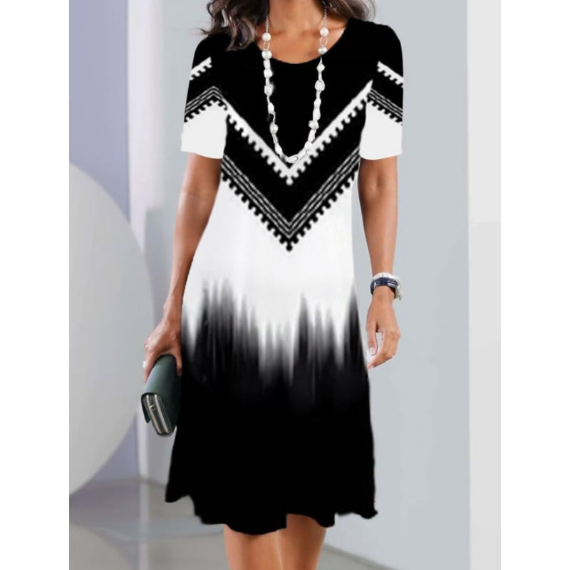 Women's Casual Loose Floral 3D Digital Printed Round Neck Dresses