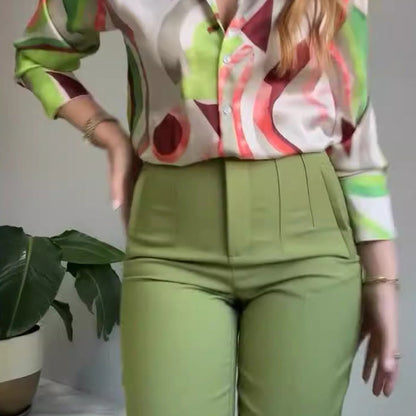 💐 Women's Printed Button-Up Shirt & Pants (High-end Fabric 2-Piece Set)