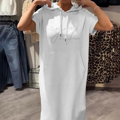 🔥Women’s Solid Short-Sleeve Hooded Long Dress