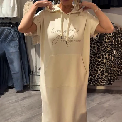 🔥Women’s Solid Short-Sleeve Hooded Long Dress