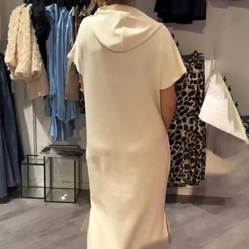 🔥Women’s Solid Short-Sleeve Hooded Long Dress