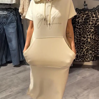 🔥Women’s Solid Short-Sleeve Hooded Long Dress