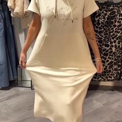 🔥Women’s Solid Short-Sleeve Hooded Long Dress