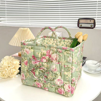 Portable Floral Fabric Storage Basket