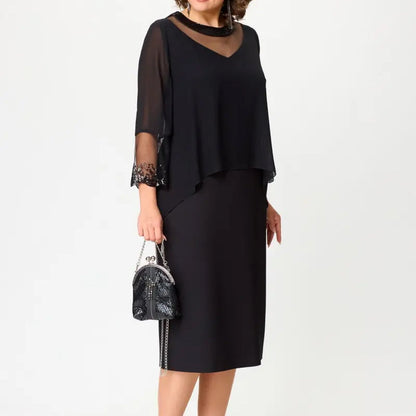 Women's Elegant Black 3/4 Sleeve Sheath Dresses