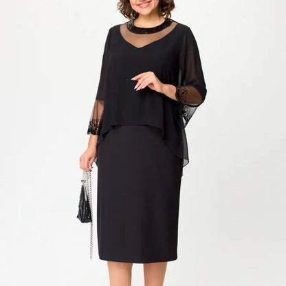 Women's Elegant Black 3/4 Sleeve Sheath Dresses