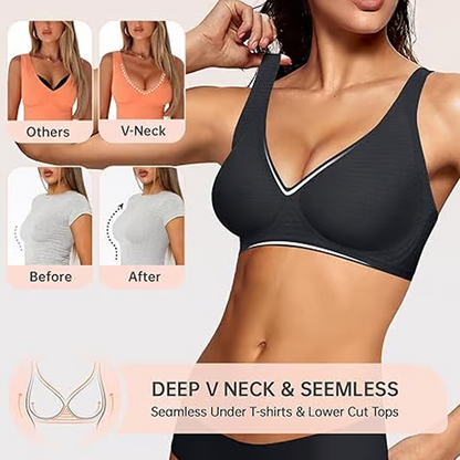 💜Jelly Wireless Womens Comfortable Wireless Bras Push Up Bralettes Seamless Tshirts Bras Deep V Everyday Bras