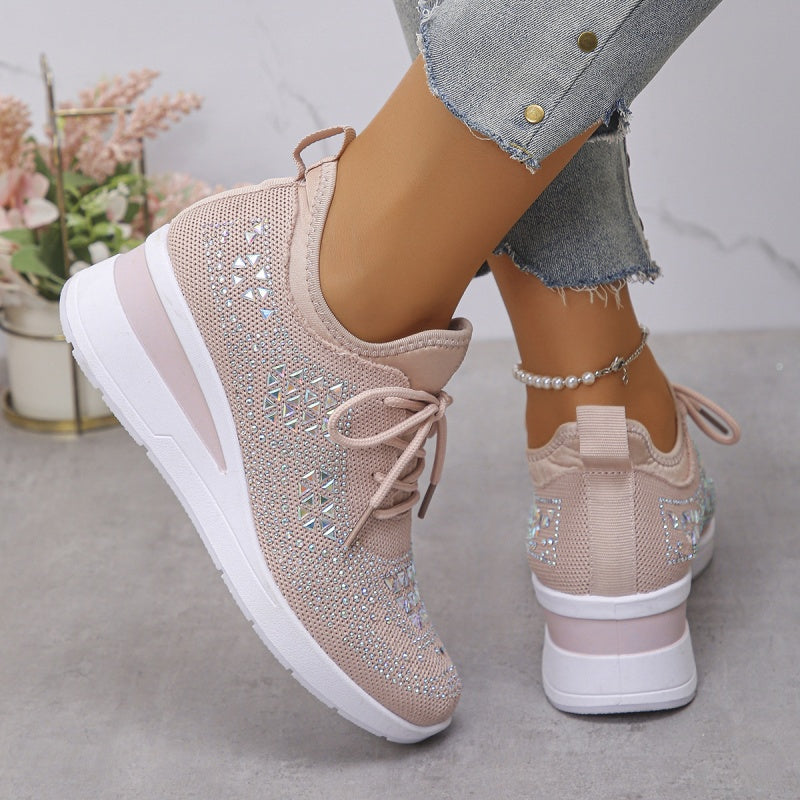 👟 Rhinestones-Embellished Breathable Mesh Sneakers – Sparkle Design, Airy Comfort & Grippy Soles ✨