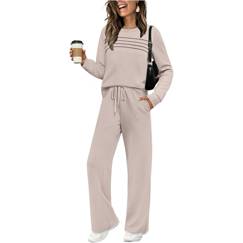 💐Women's Crew Neck Top & Drawstring Pants Set