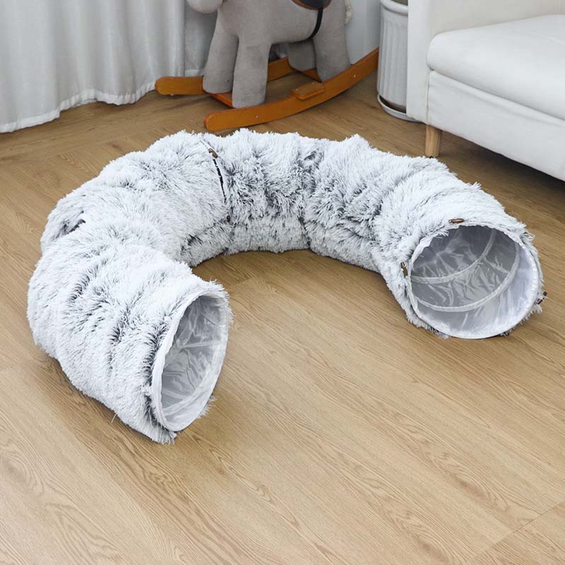 2-in-1 Foldable Indoor Soft Round Cat Tunnel Bed