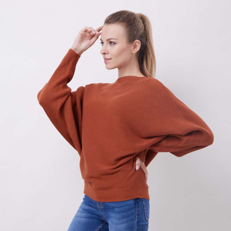 Women's Boat Neck Dolman Sleeve Ribbed Knitted Sweaters
