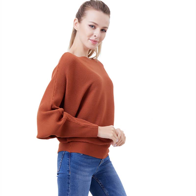 Women's Boat Neck Dolman Sleeve Ribbed Knitted Sweaters