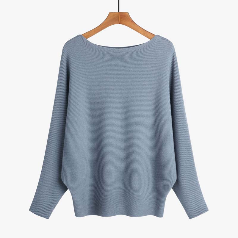 Women's Boat Neck Dolman Sleeve Ribbed Knitted Sweaters