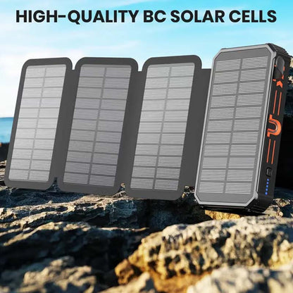 🔥20000mAh Solar Power Bank with Foldable Panels, Wireless Charging & LED Flashlight