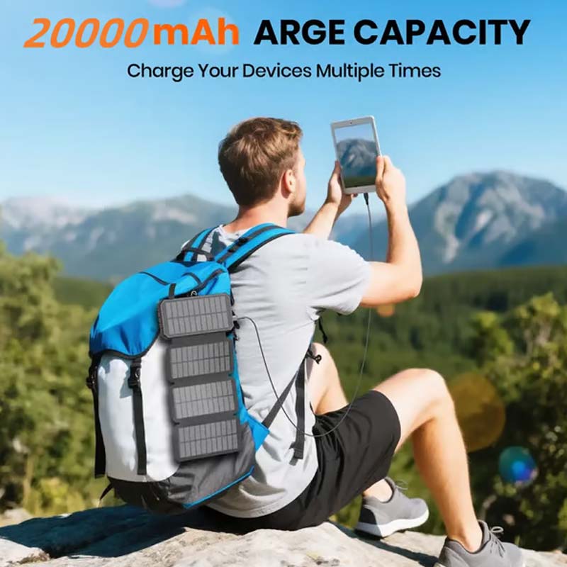 🔥20000mAh Solar Power Bank with Foldable Panels, Wireless Charging & LED Flashlight