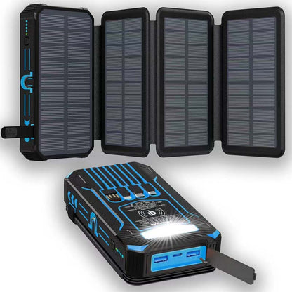 🔥20000mAh Solar Power Bank with Foldable Panels, Wireless Charging & LED Flashlight
