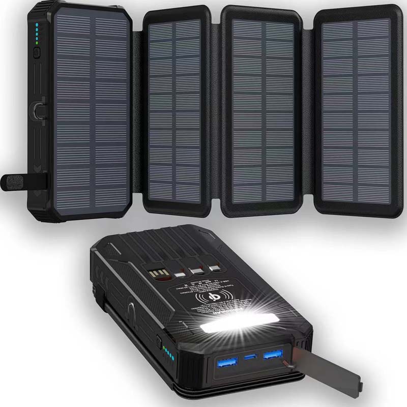 🔥20000mAh Solar Power Bank with Foldable Panels, Wireless Charging & LED Flashlight