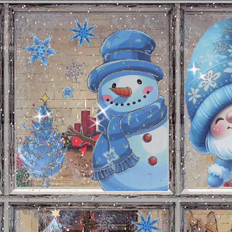 Christmas-Themed Glittering Window Stickers 9 PCS Set