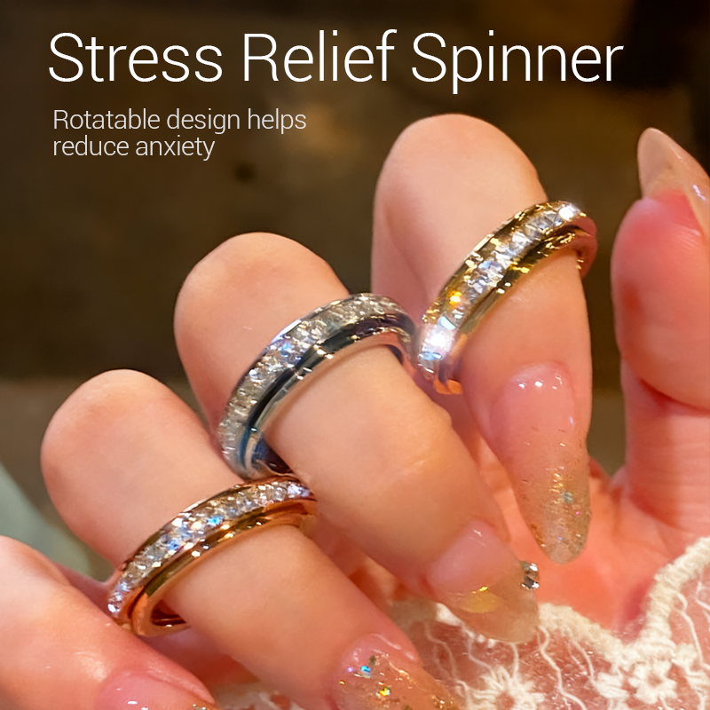 Titanium Steel Rotatable Spinner Ring with Zirconia