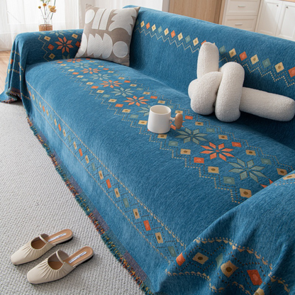 Reversible Bohemian Sofa Cover with Tassels