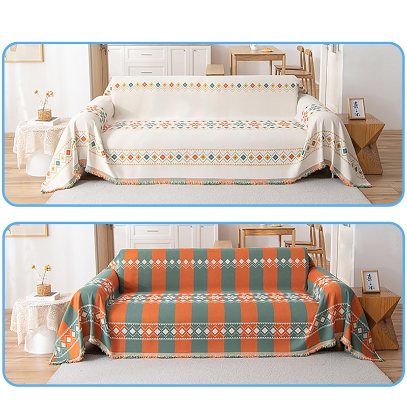Reversible Bohemian Sofa Cover with Tassels